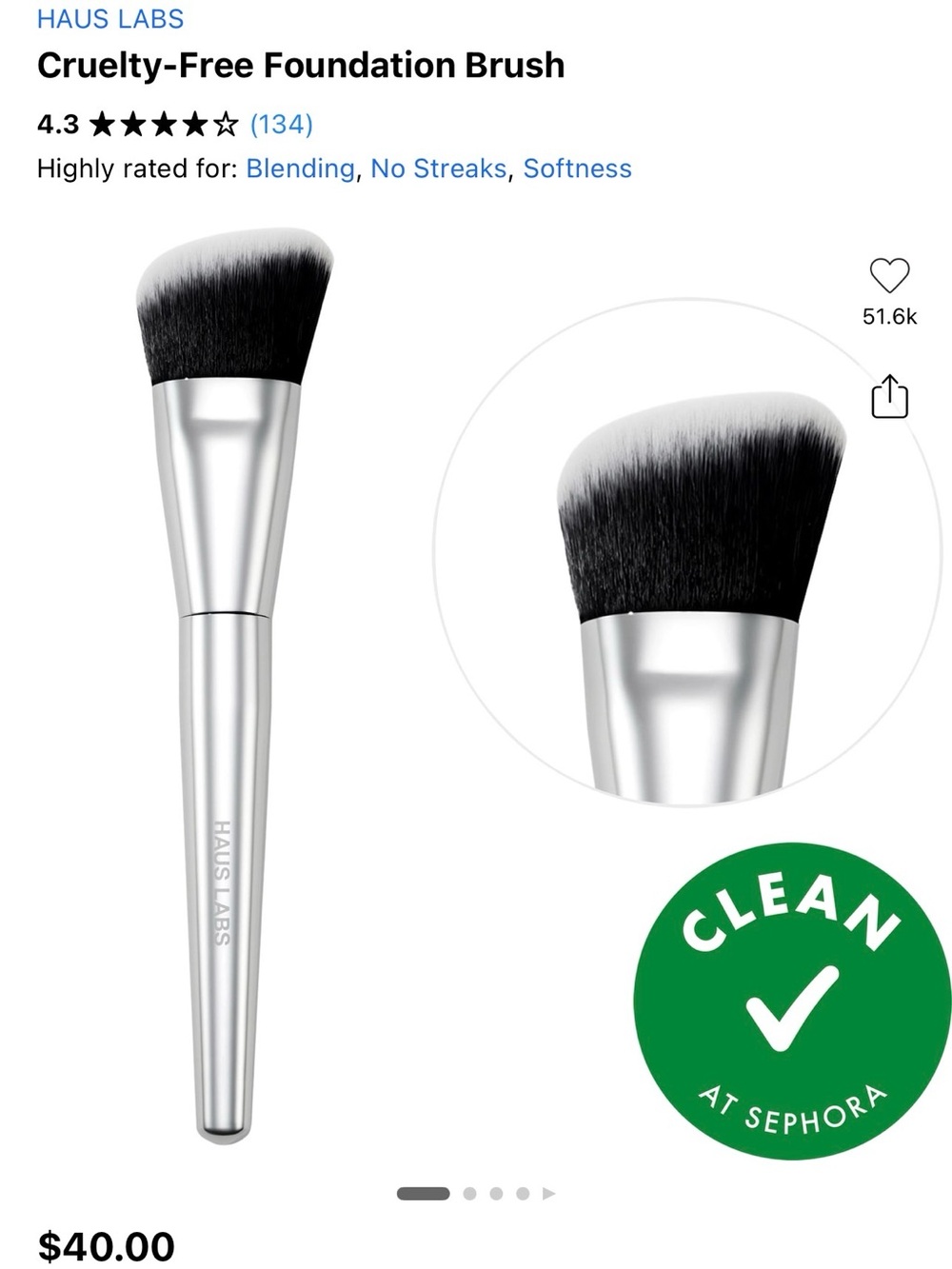 Haus Labs By Lady Gaga Silver Cruelty-Free Foundation Brush - Black Bristles